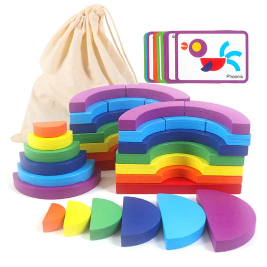 Rainbow Stack-a-Palooza: Whimsical Wooden Building Blocks