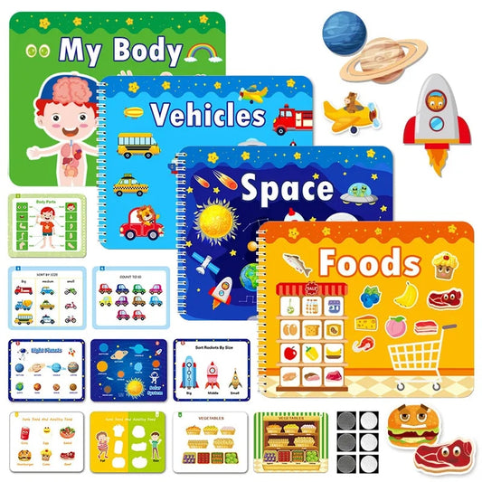 Learn about Vehicles Space, My Body and Foods - Busy Books