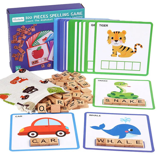 Wooden Word Scramble Puzzle with Flash Cards