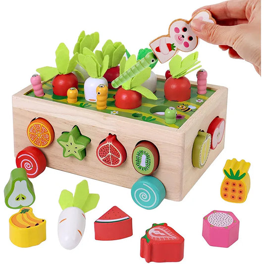 Wooden Puzzle Carrot Harvest Toy - Shape Sorting Game