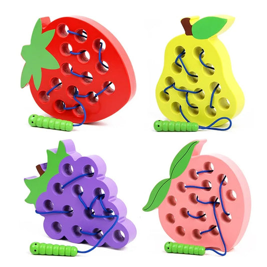 Wooden Lacing and Threading Cognitive Sensory Fruit Blocks